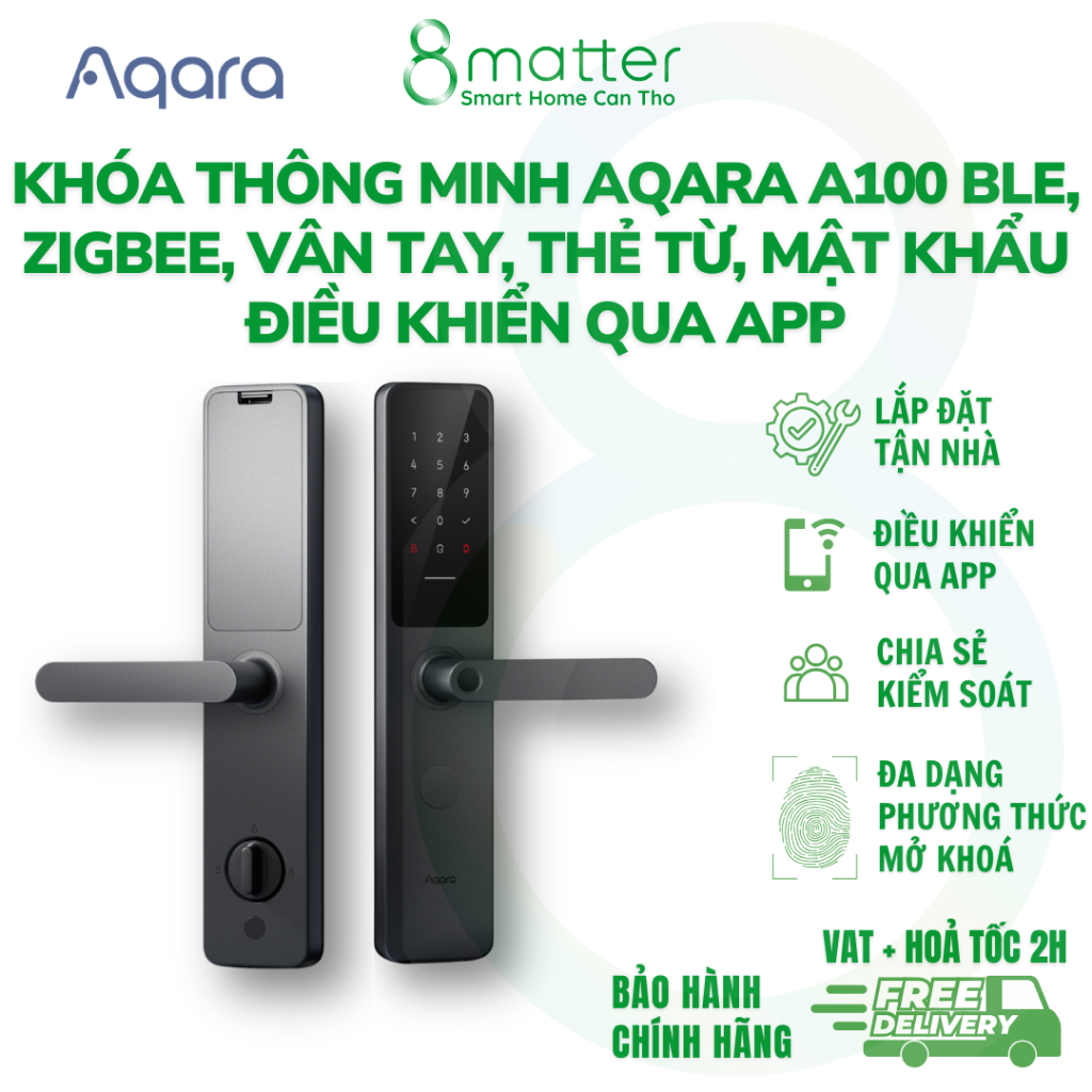 Khóa Thông Minh Aqara A100 BLE, Zigbee, Vân tay, THẺ TỪ, MẬT KHẨU, ĐIỀU KHIỂN APP - HỖ TRỢ LẮP ĐẶT