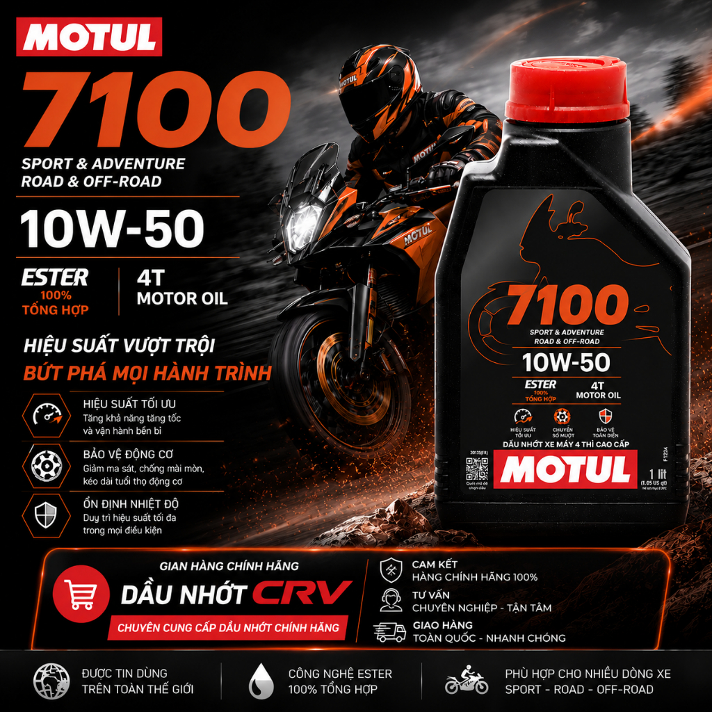 Motul 7100 10W-50 1L chính hãng cho xe côn tay PKL full synthetic API SN JASO MA2