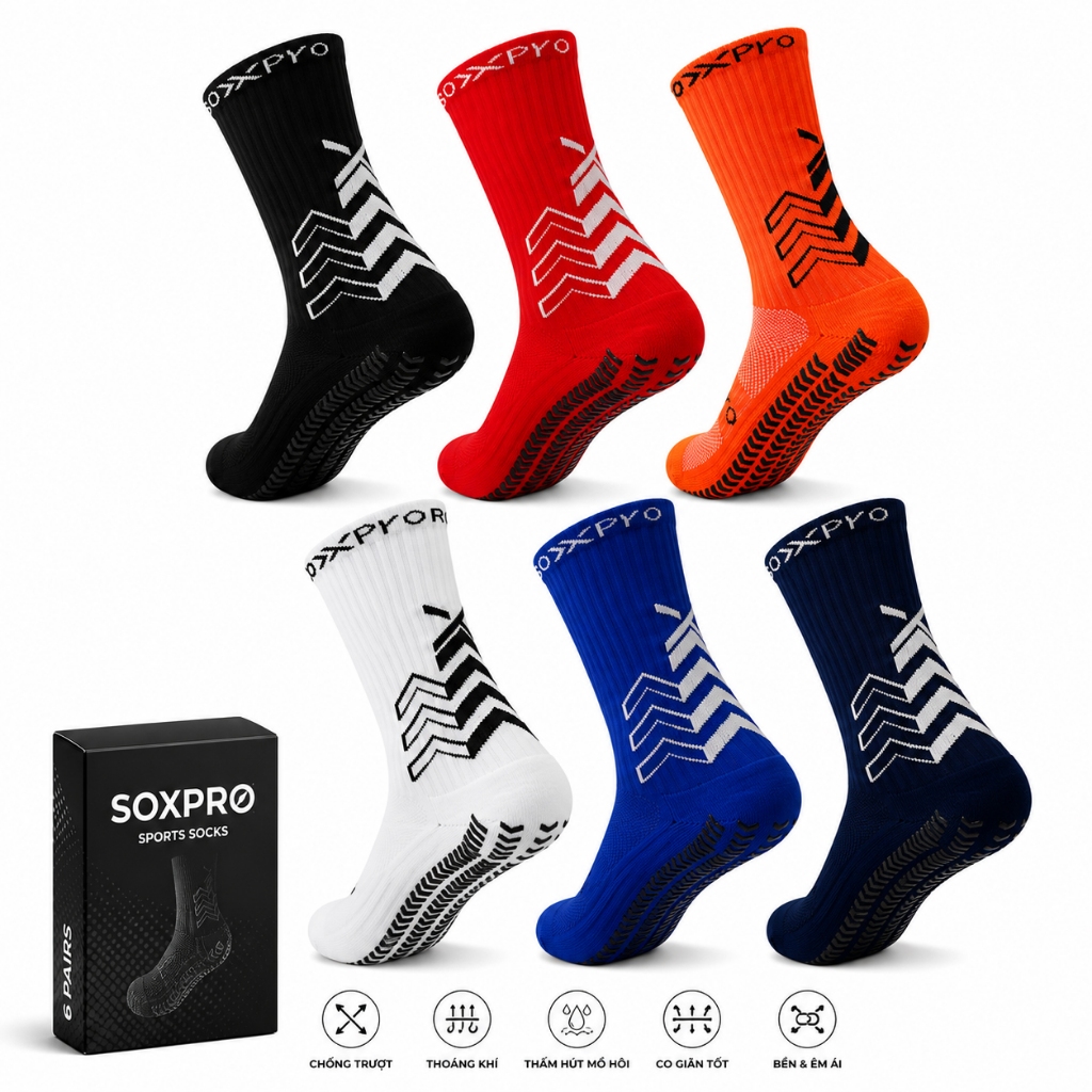Tất Chống Trượt Thể Thao Grip Socks Cổ Cao – Vớ Bóng Đá/Bóng Rổ Chống Trơn Trượt Thoáng Khí Co Giãn