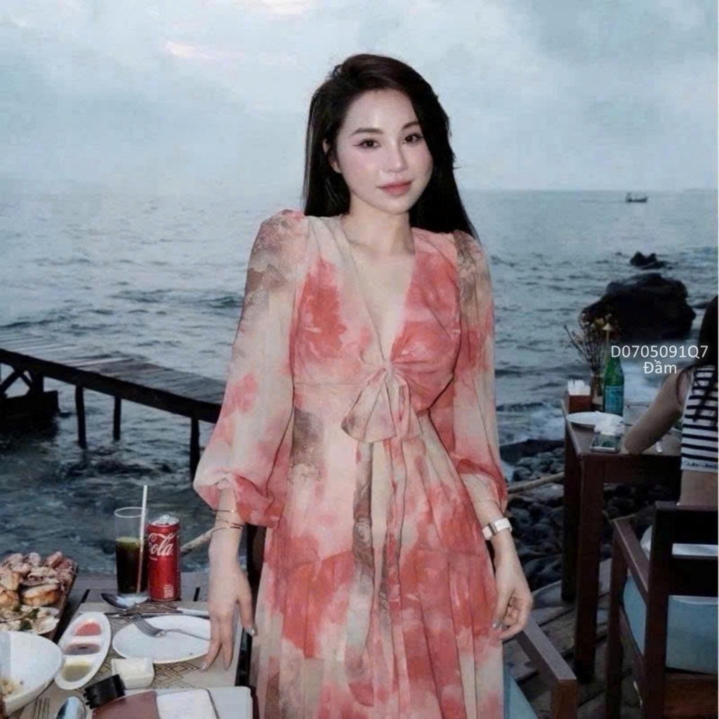 Đầm kiểu voan họa tiết loang TOMBI SHOP