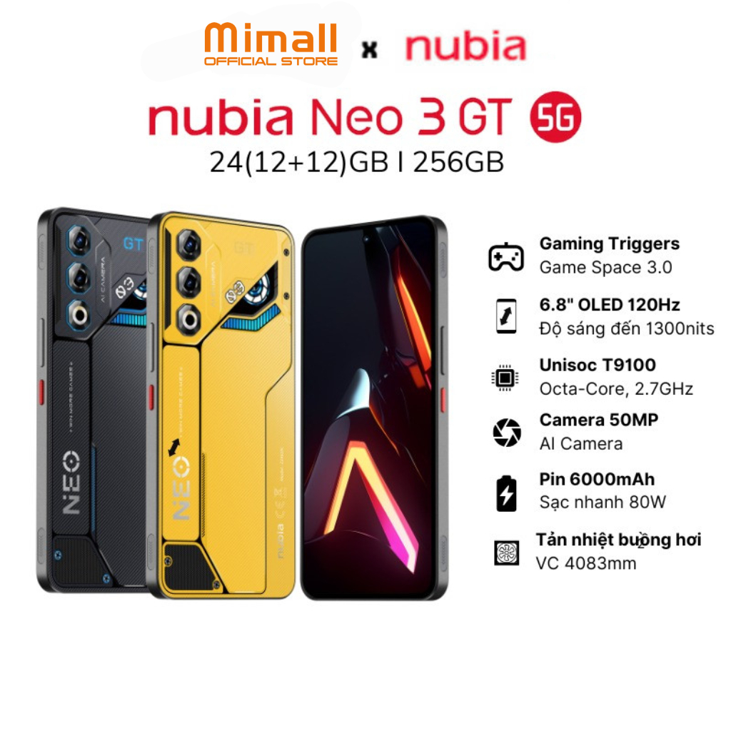 [Live KOL] Điện thoại Gaming Nubia Neo 3 GT 5G 24(12+12)GB I 256GB I Hàng chính hãng - Bảo hàng 18 t