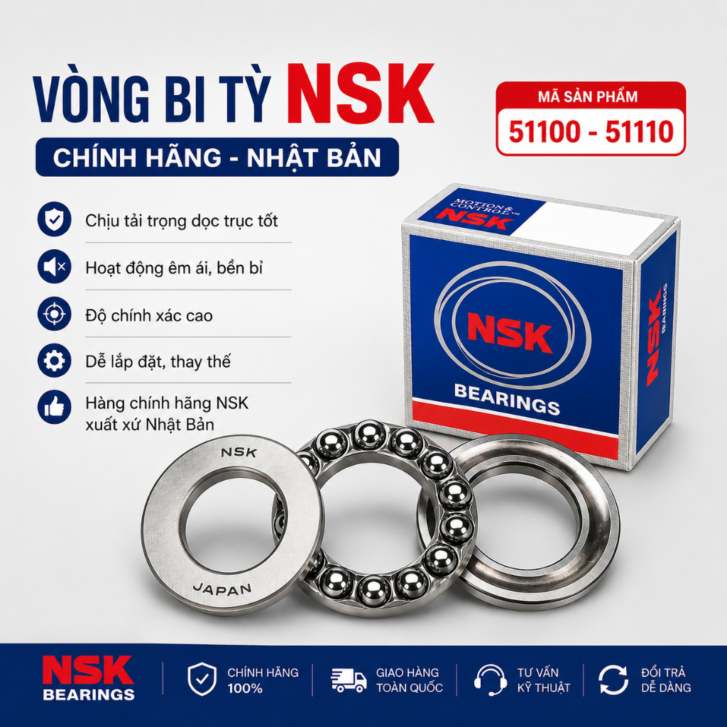 Vòng Bi Tỳ NSK 51103 Nhật Bản Chính Hãng | Bạc Đạn Chặn 51103 Chịu Lực Dọc Trục, Chạy Êm, Độ Bền Cao
