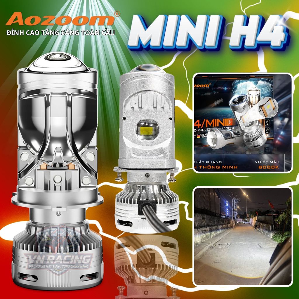 Đèn Bi Led Mini H4 AOZOOM Công Suất 40W Cos 75W Pha, Bi Led Chân H4 Aozoom Lắp Ô Tô Xe Máy BH 3 Năm