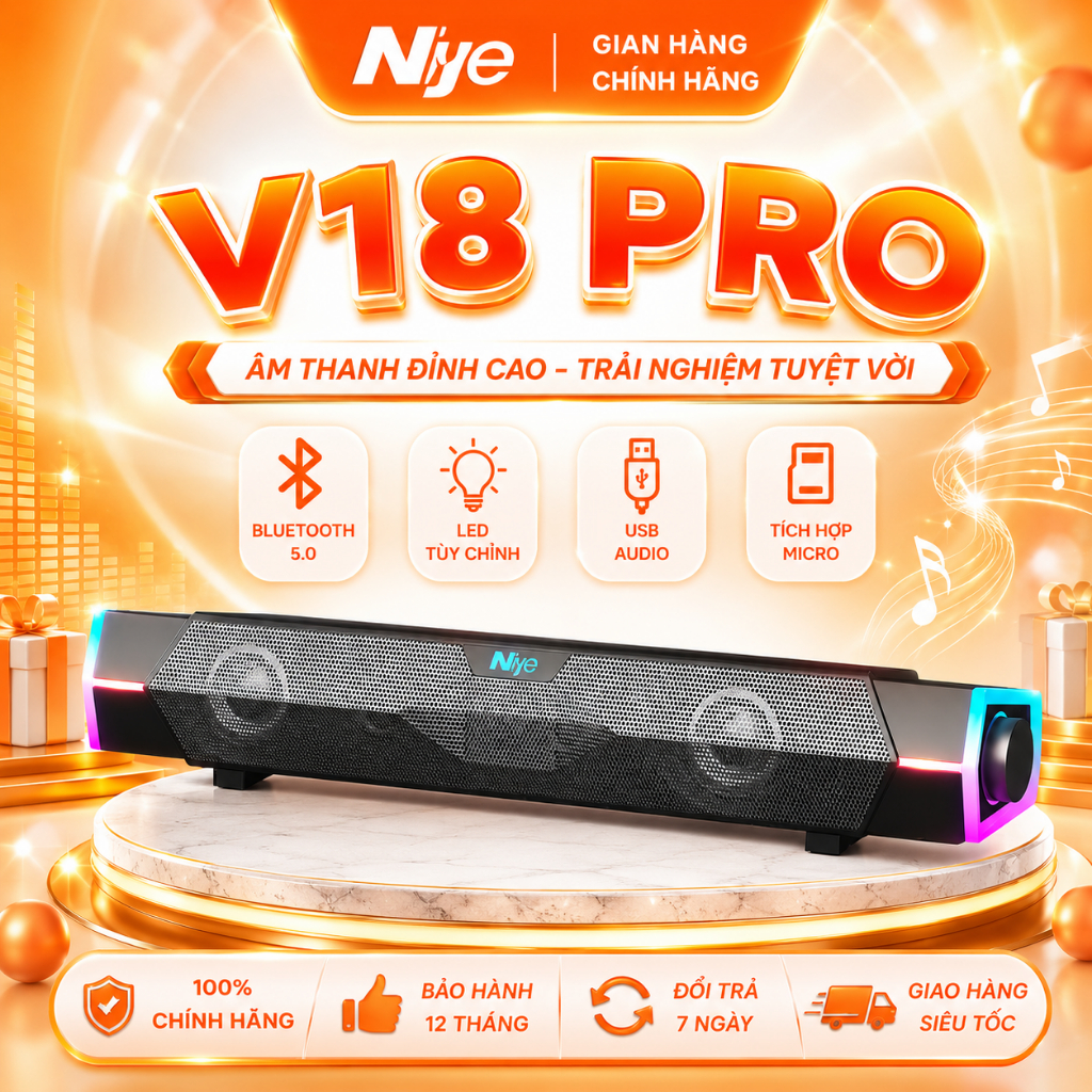 Loa bluetooth LED RGB tích hợp micro, Loa Niye V18 Pro có dây - IN4TECH
