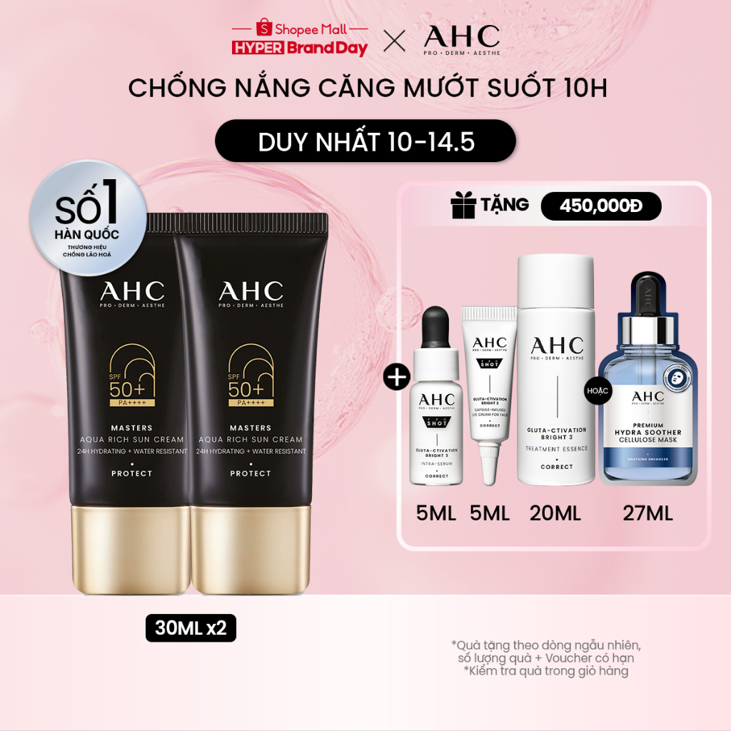 Kem chống nắng AHC phổ rộng 400nm căng mướt da chuẩn Hàn Masters Aqua Rich Sun Cream