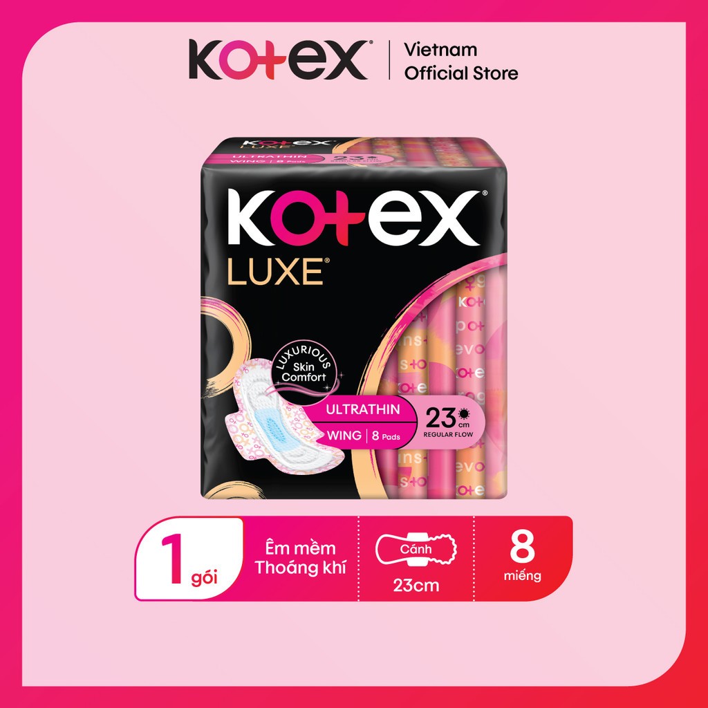 [Deal sốc] Lốc 8 Băng vệ sinh Kotex LUXE Ngày Cánh 23cm 8 miếng