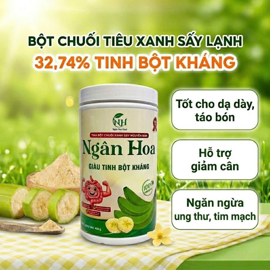{32.74%} Tinh bột chuối tiêu xanh Ngân Hoa nguyên chất 100% sấy lạnh tinh bột kháng hỗ trợ giảm cân,