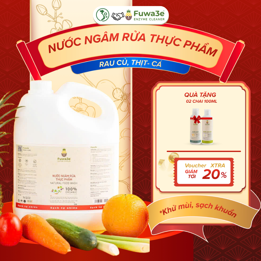 [Tặng 02 chai 100ml ] Nước Ngâm Sạch Hoa Quả Hữu Cơ Fuwa3e Chiết Xuất Enzyme An Toàn Mẹ Bầu Trẻ Nhỏ, Khử Tanh Thịt cá