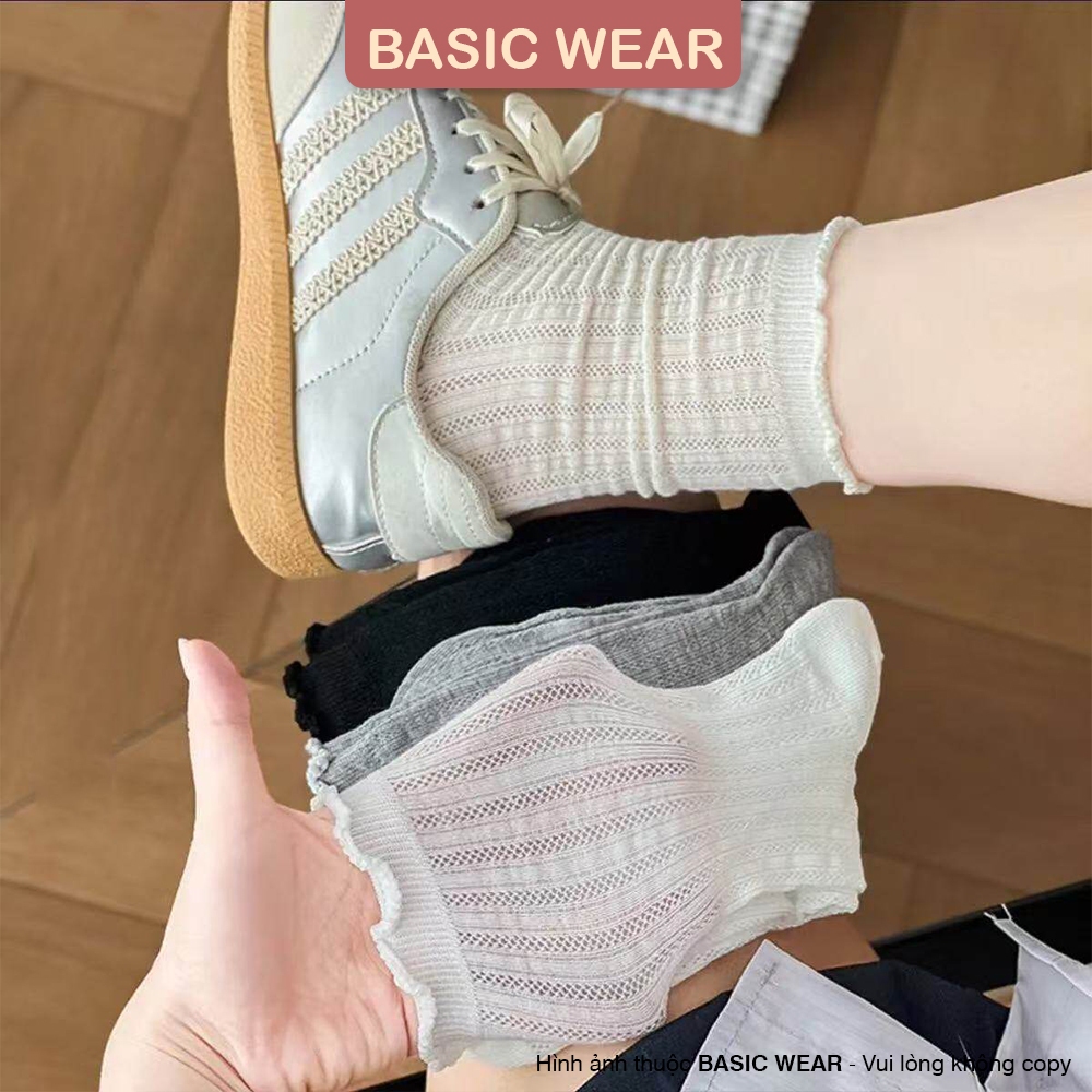 Tất Nữ Cổ Cao Ren Mỏng Thoáng Khí Viền Bèo Co Giãn Mềm Mại Tất Lưới Cổ Bèo Tiểu Thư TT88