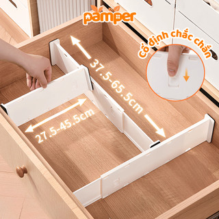 Vách Chia Ngăn Kéo Tủ Tùy Chỉnh Độ Dài PAMPER Kèm Đệm Chống Xước, Thanh Vách Ngăn Hộc Tủ Tiện Lợi