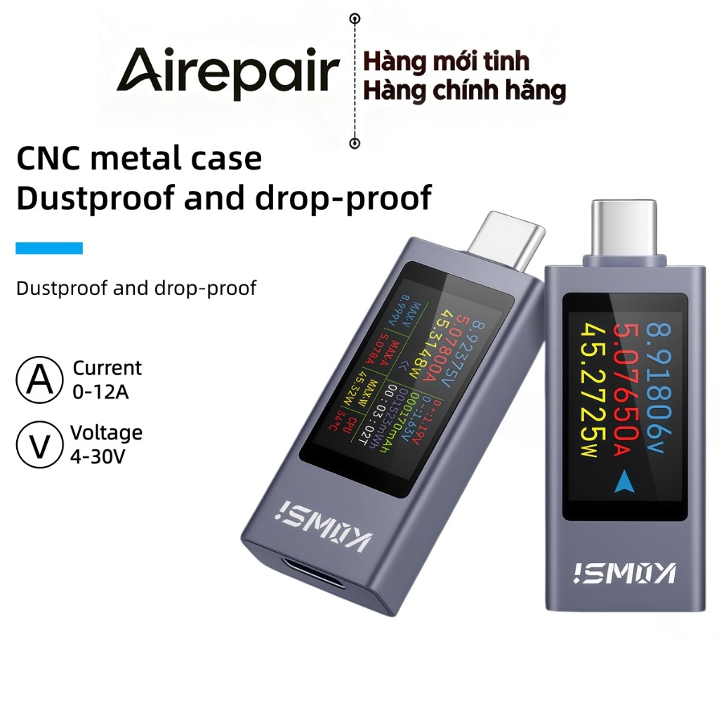 Airepair KWS-2303C DC4~30A 0~12A TFT Màn hình màu Máy kiểm tra Type-C kỹ thuật số Đồng hồ đo điện áp