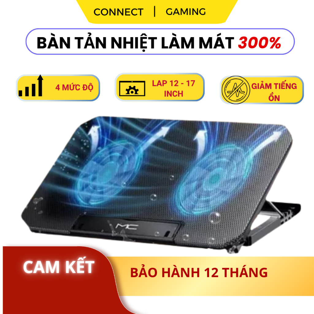 Đế tản nhiệt laptop máy tính bảng mcbook KEYPRO Q100 làm mát nhanh đèn led gaming quạt chống ồn 4 mứ