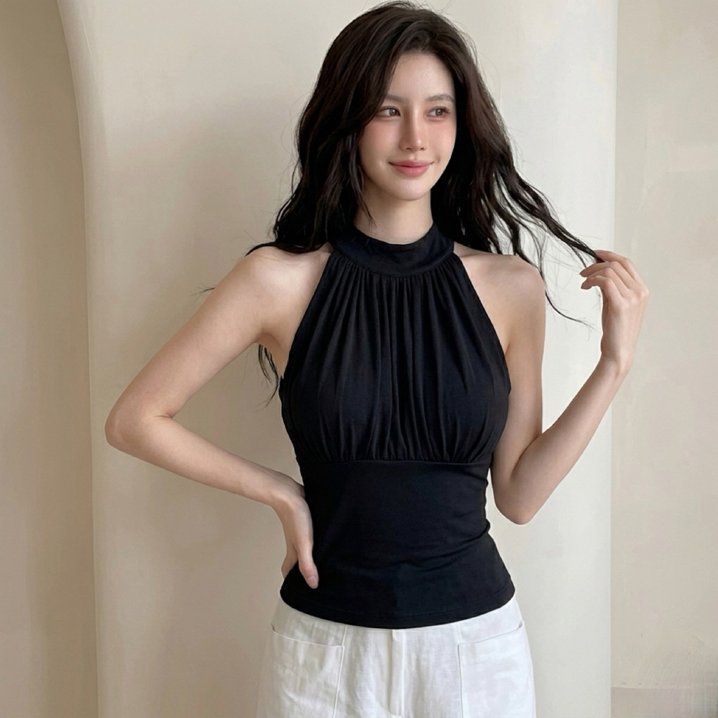 Áo Thun Cổ Yếm Nhún Ngực Xếp Li Thắt Nơ thời trang tiểu thư ôm body cho Nữ A56 | BigBuy360 - bigbuy360.vn