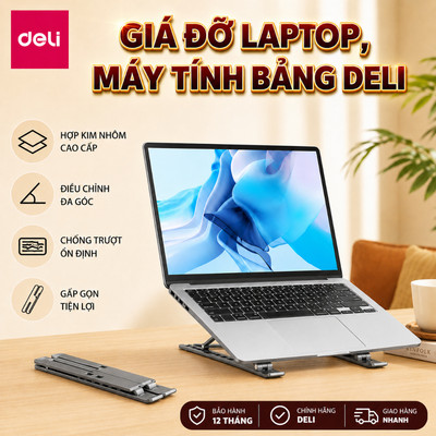 [Tặng kèm túi] Giá Đỡ Laptop, Máy Tính Bảng DELI Chất Liệu Nhôm Có Thể Gấp Gọn Điều Chỉnh Độ Cao Tản Nhiệt Tốt