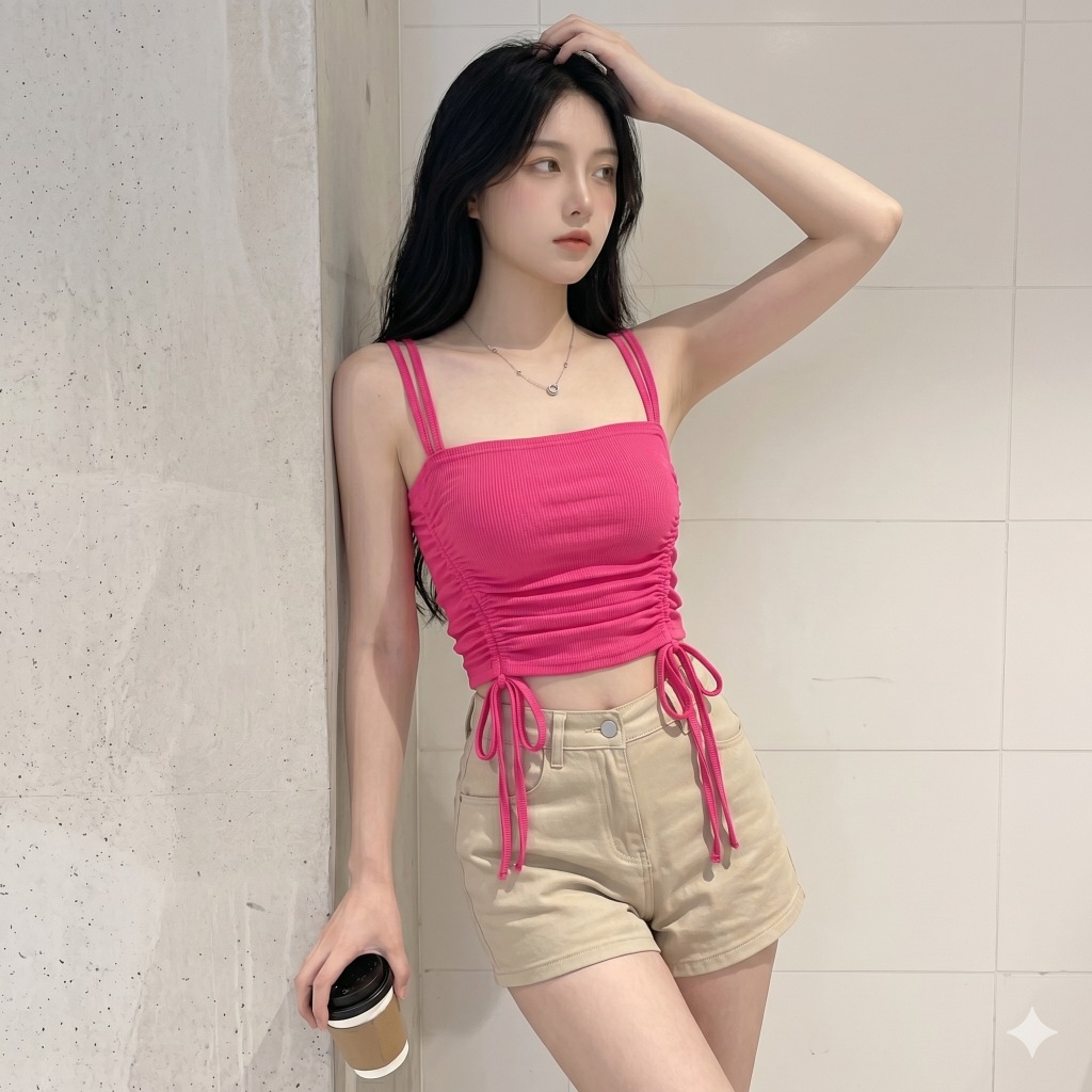 Áo Croptop 2 Dây Nữ Rút Dây Ôm Body Quyến Rũ Cá Tính