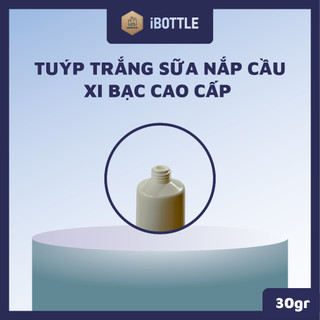 Tuýp Nhựa iBOTTLE 30g Trắng Sứ Nắp Cầu Bạc - Vỏ Tuýp Chiết Kem Chống Nắng, Kem Tay Cao Cấp