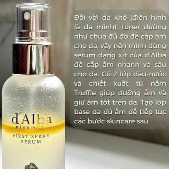 Serum xịt khoáng d'Alba First Spray Serum 100ml dưỡng ẩm cấp nước cho da căng bóng mềm mịn