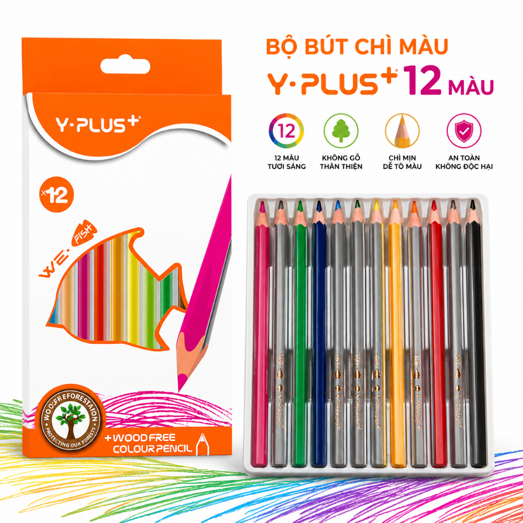 [Xả kho - YP] Bút chì gỗ 12/24 màu, kiểu dáng họa tiết SAKURA | YPLUS WETRI 12/24