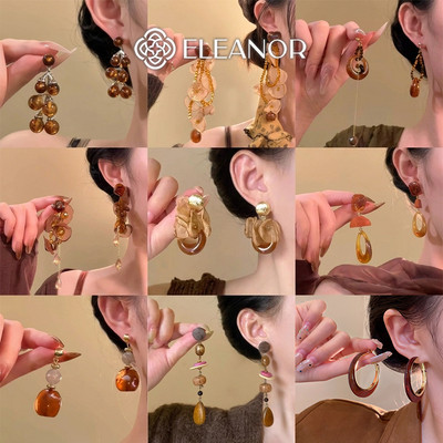Bông tai nữ chuôi bạc 925 Eleanor Accessories màu nâu phụ kiện trang sức khuyên tai Retro 11947