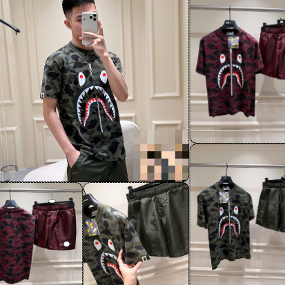 Bộ quần áo hè BAPE CÁ MẬP Đỏ Xanh họa tiết rằn ri chính hãng chất cotton cao cấp boy phố 2026