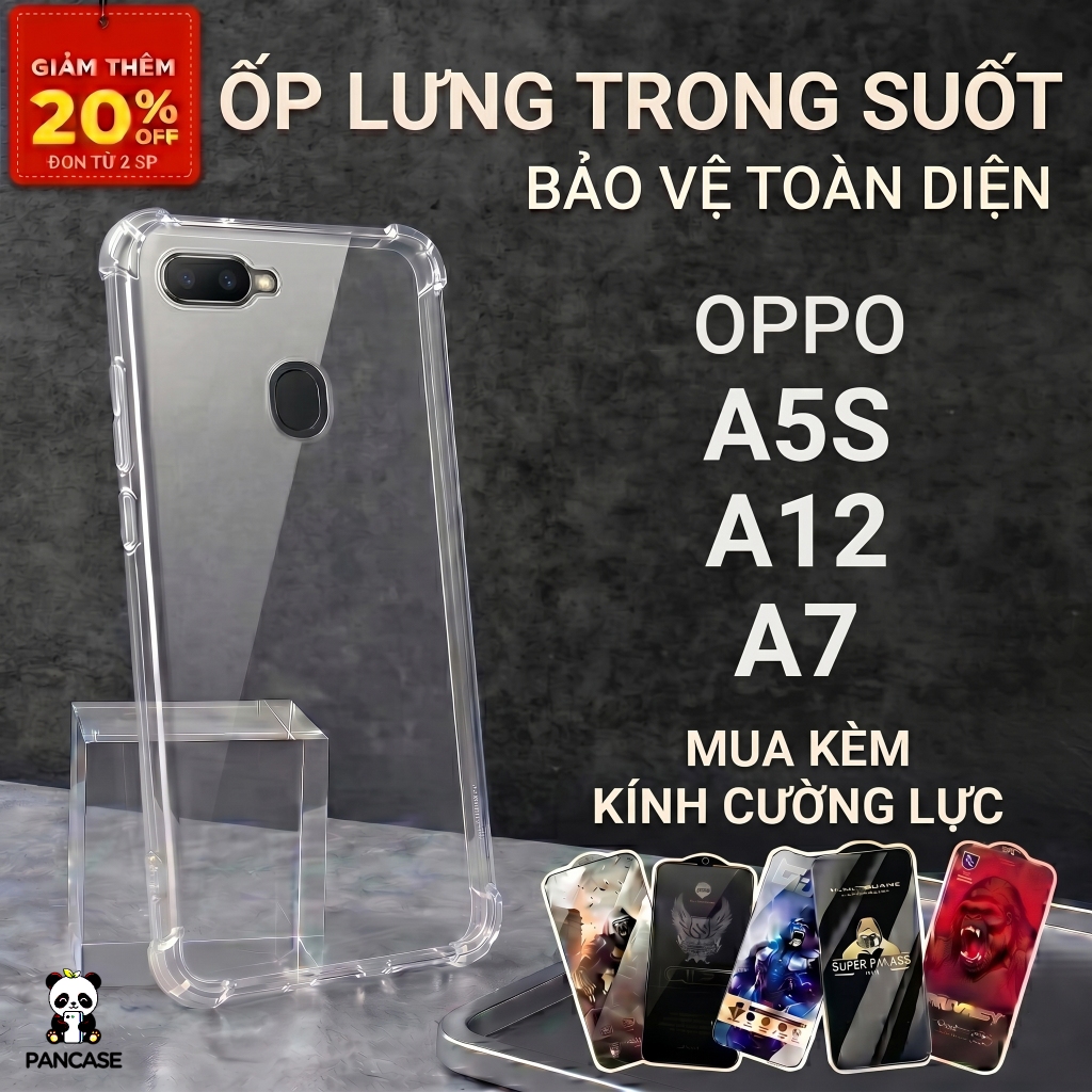 Ốp lưng Oppo A5S, A12, A7 PANCASE trơn trong suốt | Ốp điện thoại Oppo dẻo bảo vệ camera đt toàn diệ