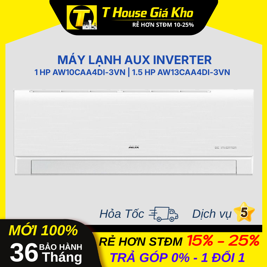 [Chính Hãng Mới 100%] Máy Lạnh Aux Inverter 1.5 HP AW13CAA4DI-3VN | 1 HP AW10CAA4DI-3VN BH 36 Tháng