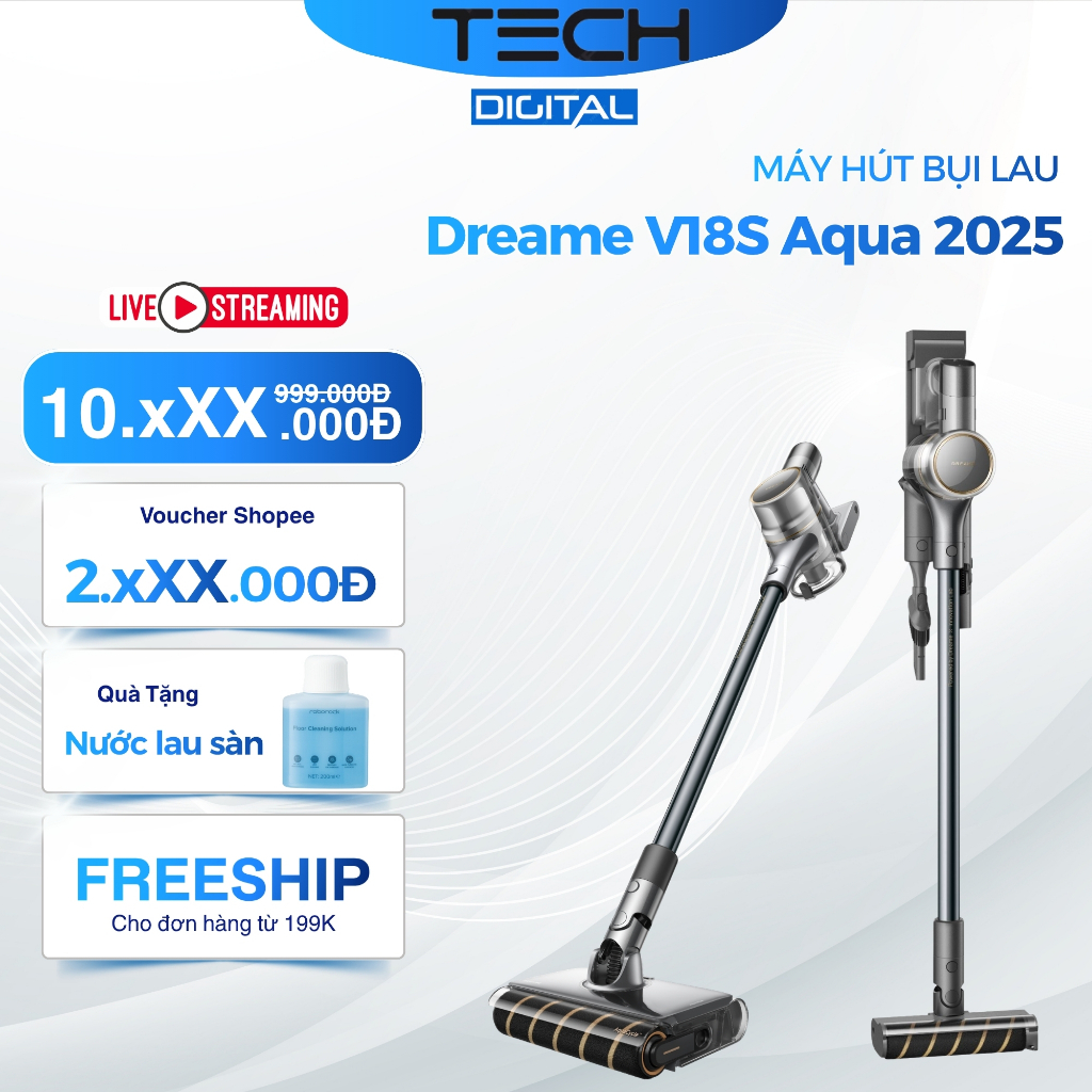 [Hỏa Tốc 2H] Dreame V18S Aqua Máy Hút Bụi Cầm Tay Không Dây | Tích Hợp Cuộn Lăn Ướt - Chính Hãng