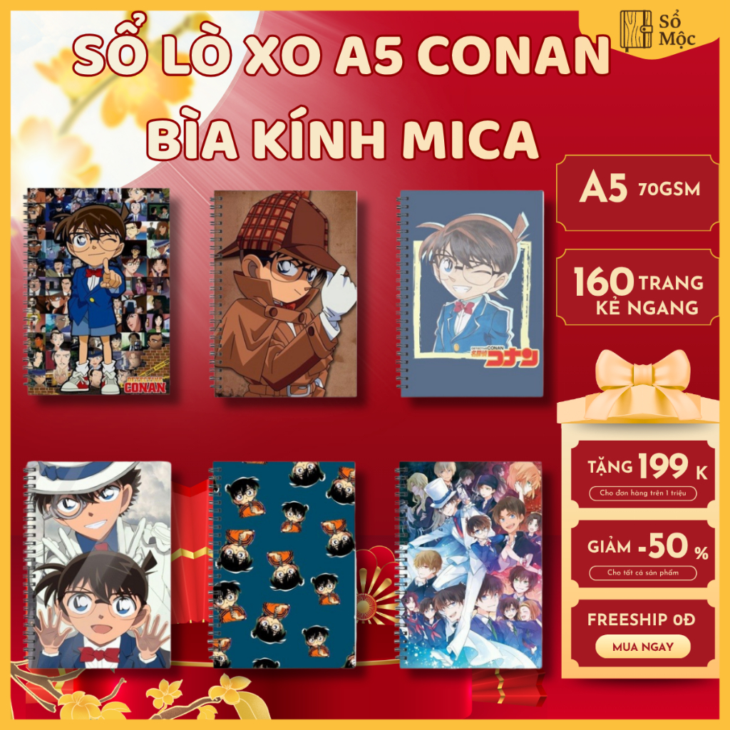 Sổ Tay Mới mika A5 Kính Ngang Conan Thám Tử Conan Xoắn Notebook 120 Trang-80gsm2026083120260831