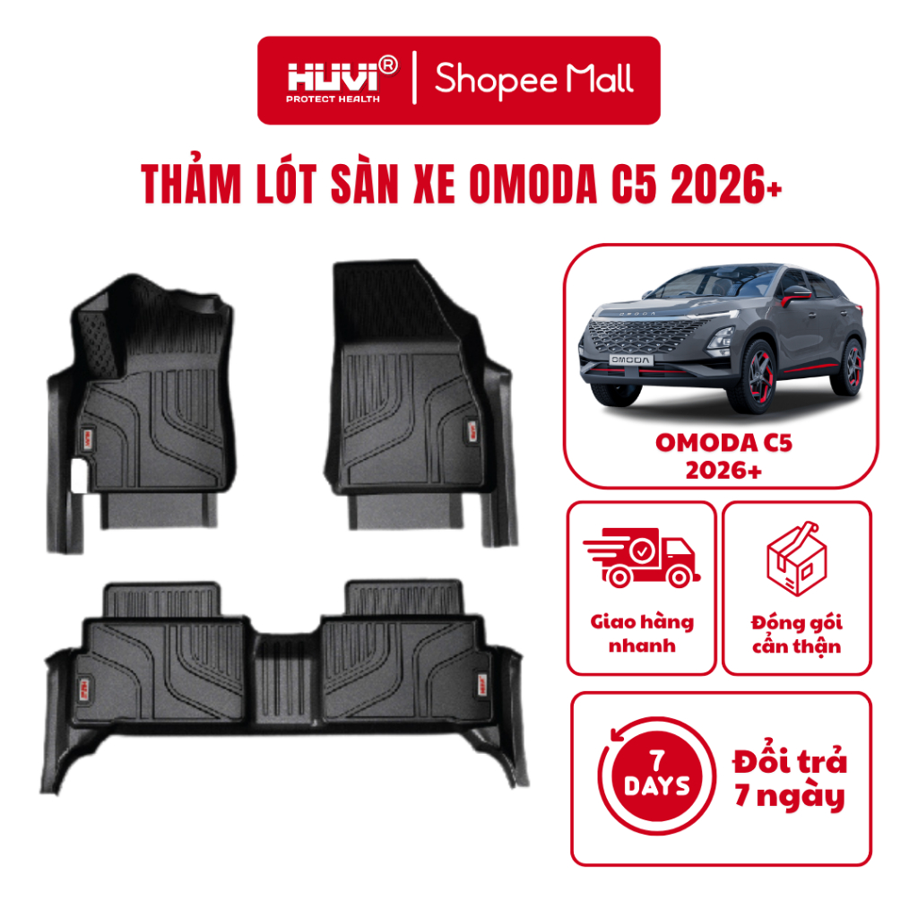 Thảm lót sàn xe Omoda C5 (2026+) nhựa TPE Hút Định Hình 3D tràn viền chính hãng HUVI Việt Nam