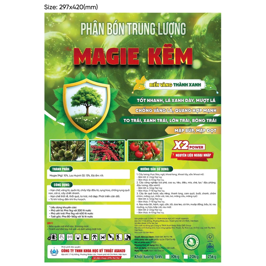 [10kg] Magie Kẽm-Biến vàng thành xanh-lá xanh dày, bóng lá mượt lá