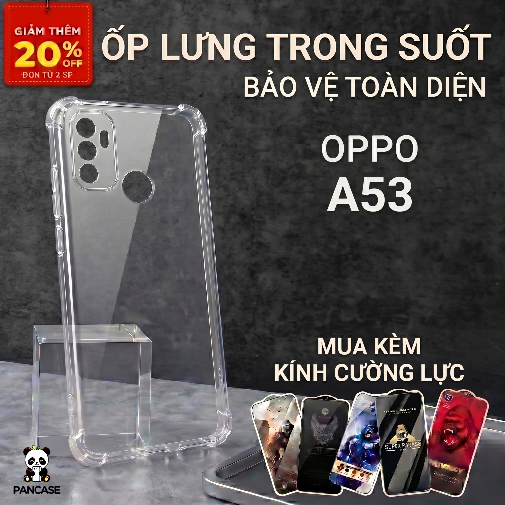 Ốp lưng Oppo A53 PANCASE trơn trong suốt | Ốp điện thoại Oppo dẻo bảo vệ camera đt toàn diện