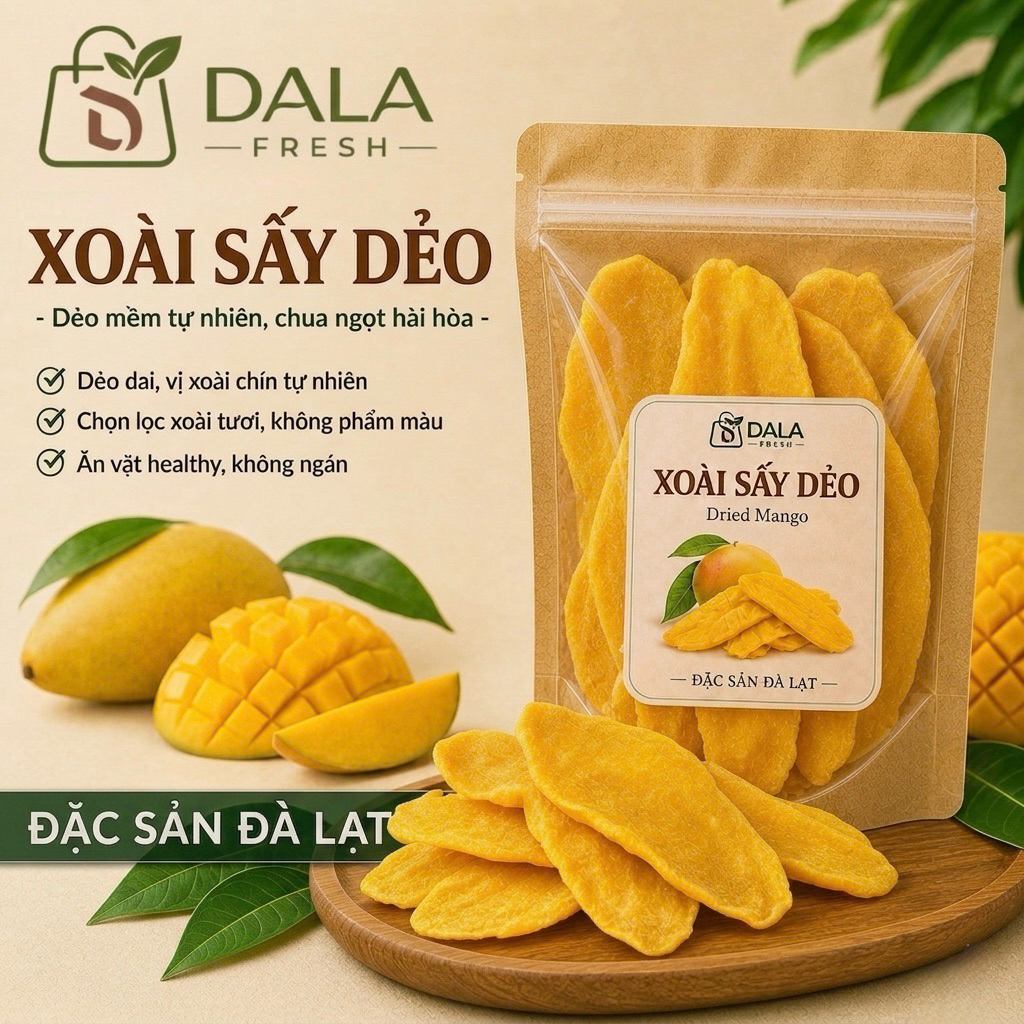 Xoài Sấy Dẻo DL FRESH – Xoài Chín Tự Nhiên Dẻo Mềm Thơm Ngon Đặc Sản Đà Lạt