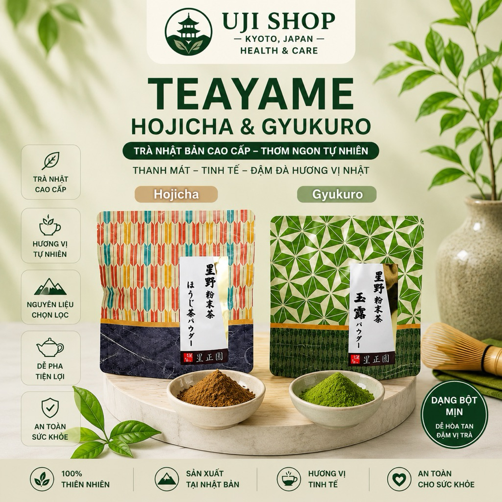 Hoshino Tea Yame Bột Matcha Gyokuro Hojicha Thơm Béo - Hậu Vị Dày, Mượt, Độ Umami Cao