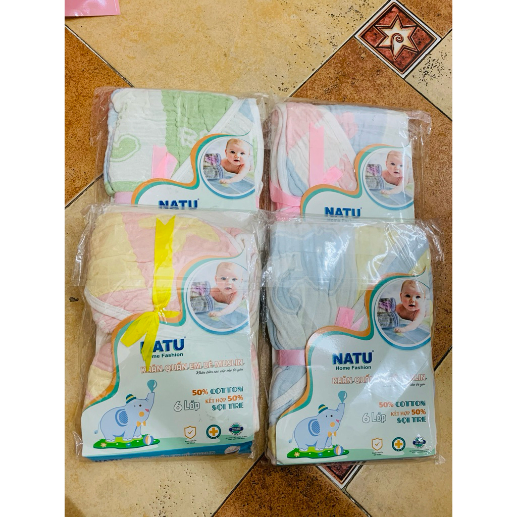 Khăn Quấn Em Bé Muslin NATU 6 Lớp – 50% Bamboo & 50% Cotton Siêu Mềm Mịn