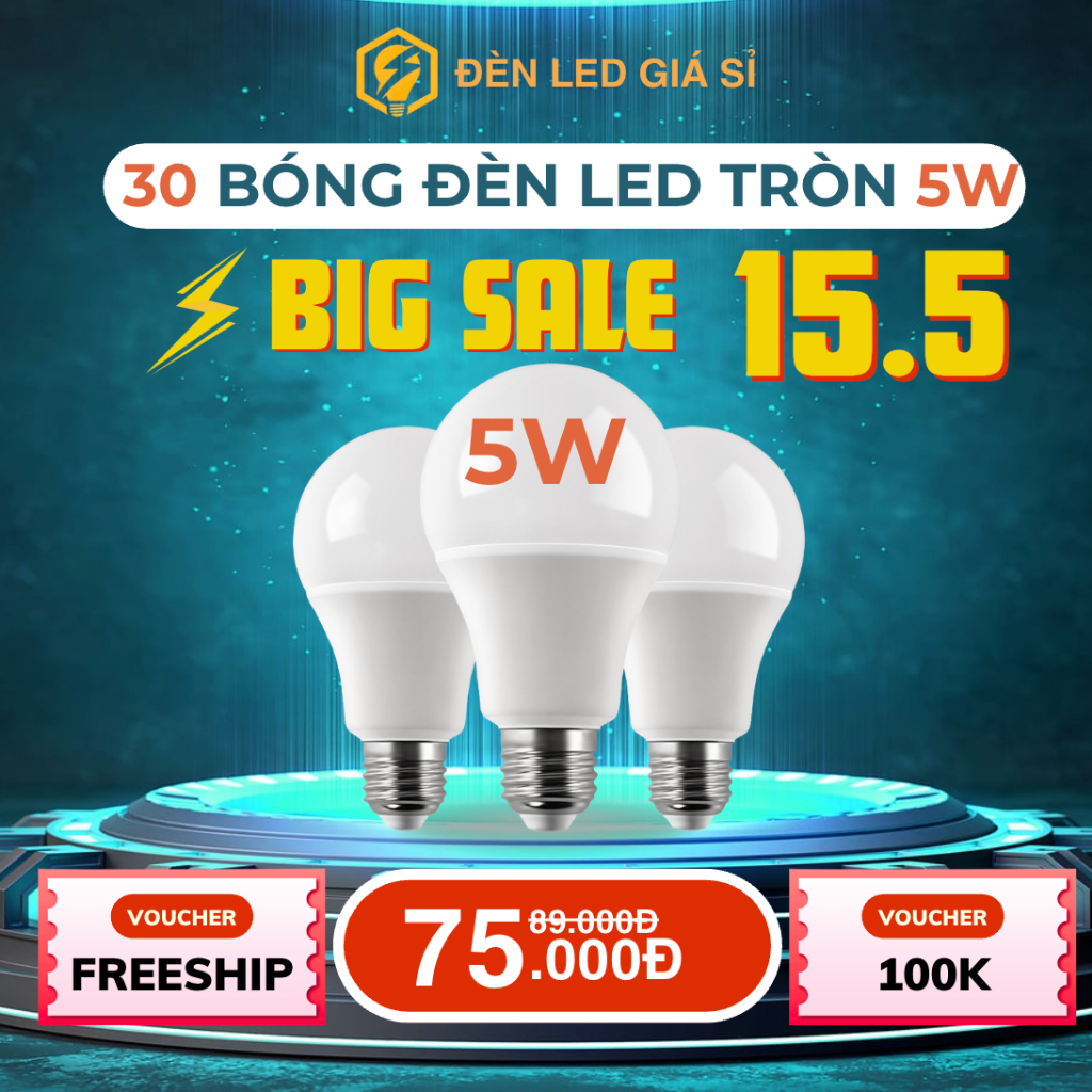 (Bóng 3W, 5W) COMBO 30 Bóng Đèn Led Tròn Kín Chống Nước 3W 5W Siêu Sáng Siêu Tiết Kiệm Điện