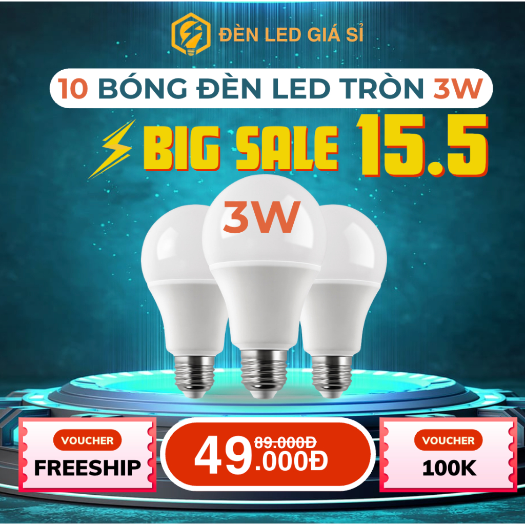 (Bóng 3W, 5W) COMBO 30 Bóng Đèn Led Tròn Kín Chống Nước 3W 5W Siêu Sáng Siêu Tiết Kiệm Điện