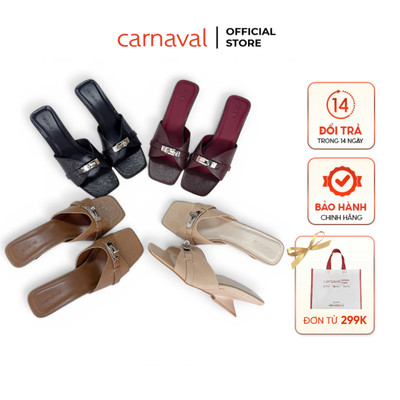 Dép Cao Gót Nữ Carnaval Mũi Vuông Khóa Kim Loại Gót Cao 5cm, Guốc Nữ Sang Trọng Dễ Phối - VS203