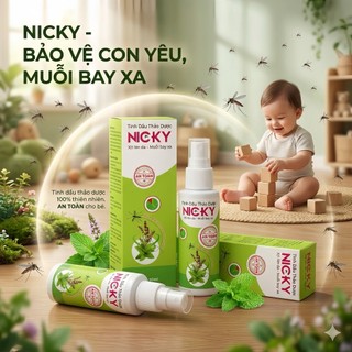 TINH DẦU THẢO DƯỢC CHỐNG MUỖI NICKY – AN TOÀN CHO TRẺ SƠ SINH & PHỤ NỮ MANG THAI – 60ML