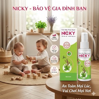 TINH DẦU THẢO DƯỢC CHỐNG MUỖI NICKY – AN TOÀN CHO TRẺ SƠ SINH & PHỤ NỮ MANG THAI – 60ML