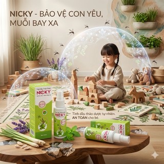 TINH DẦU THẢO DƯỢC CHỐNG MUỖI NICKY – AN TOÀN CHO TRẺ SƠ SINH & PHỤ NỮ MANG THAI – 60ML