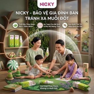 TINH DẦU THẢO DƯỢC CHỐNG MUỖI NICKY – AN TOÀN CHO TRẺ SƠ SINH & PHỤ NỮ MANG THAI – 60ML