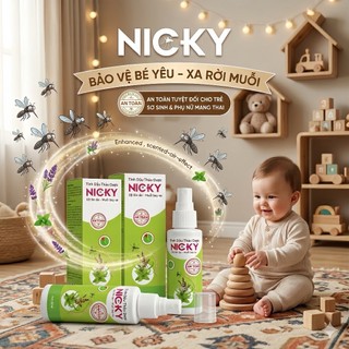 TINH DẦU THẢO DƯỢC CHỐNG MUỖI NICKY – AN TOÀN CHO TRẺ SƠ SINH & PHỤ NỮ MANG THAI – 60ML