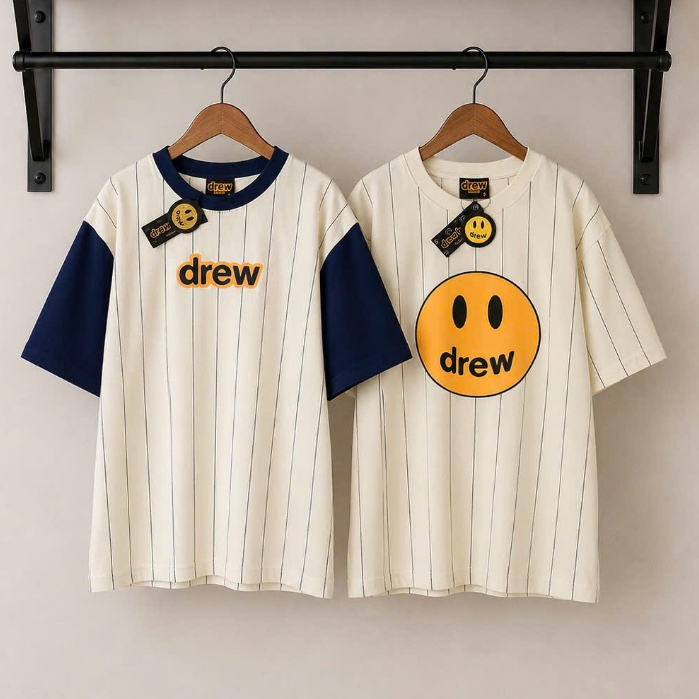 Áo Thun Drew Nam Nữ Oversize Tay Lỡ Sọc Dọc Form Rộng Streetwear Cao Cấp
