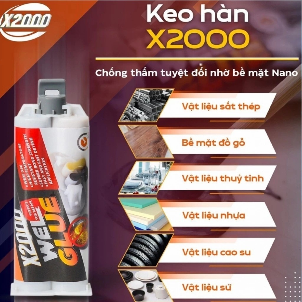 Keo hàn sắt, thép, kim loại keo hàn x2000 số một Nhật Bản, keo hàn gắn mọi vết nứt vỡ, keo dán sắt