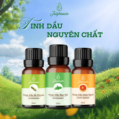 Tinh dầu thiên nhiên JULYHOUSE 10ml chiết xuất từ Sả Chanh, Bạc Hà, Vỏ Cam, Sả Dịu, Sả Java, Quế khử mùi