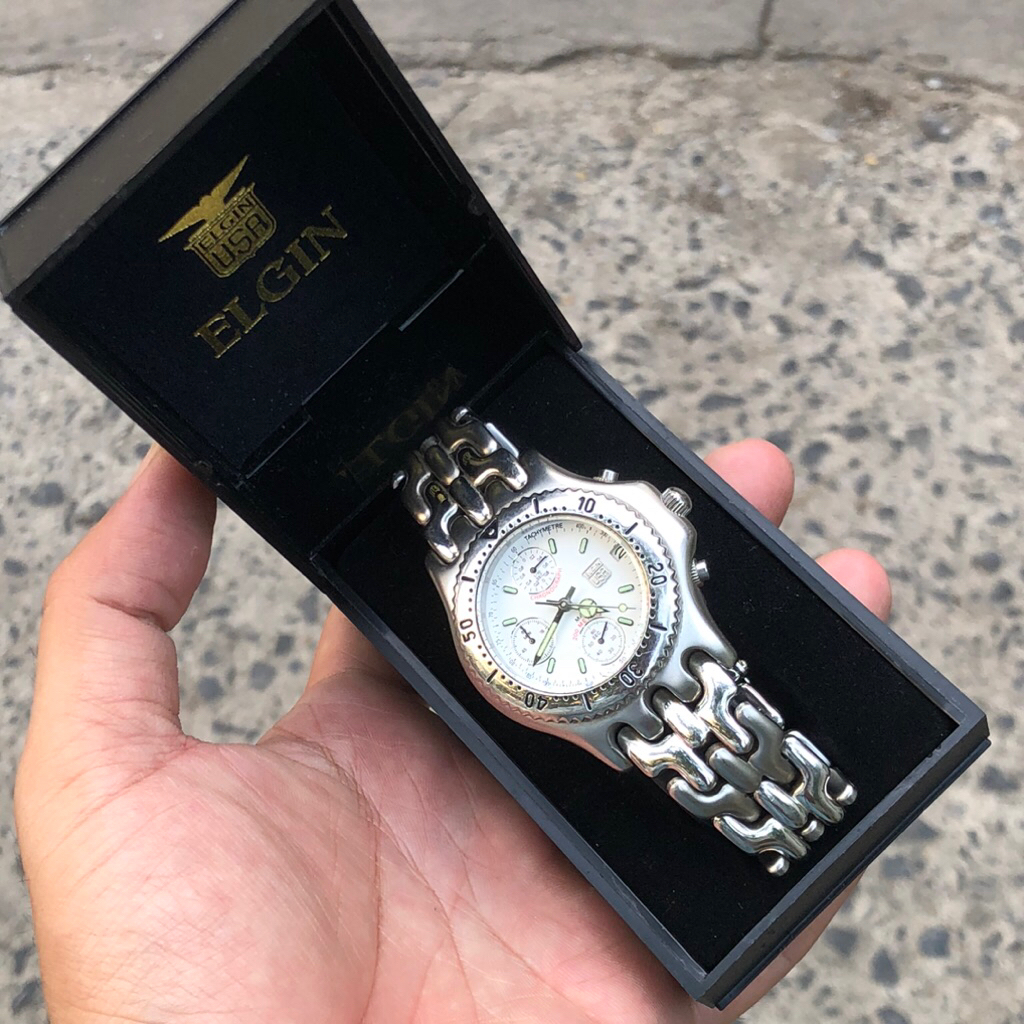 Đồng hồ Nam ELGIN 6kim, dây xương cá, fullbox