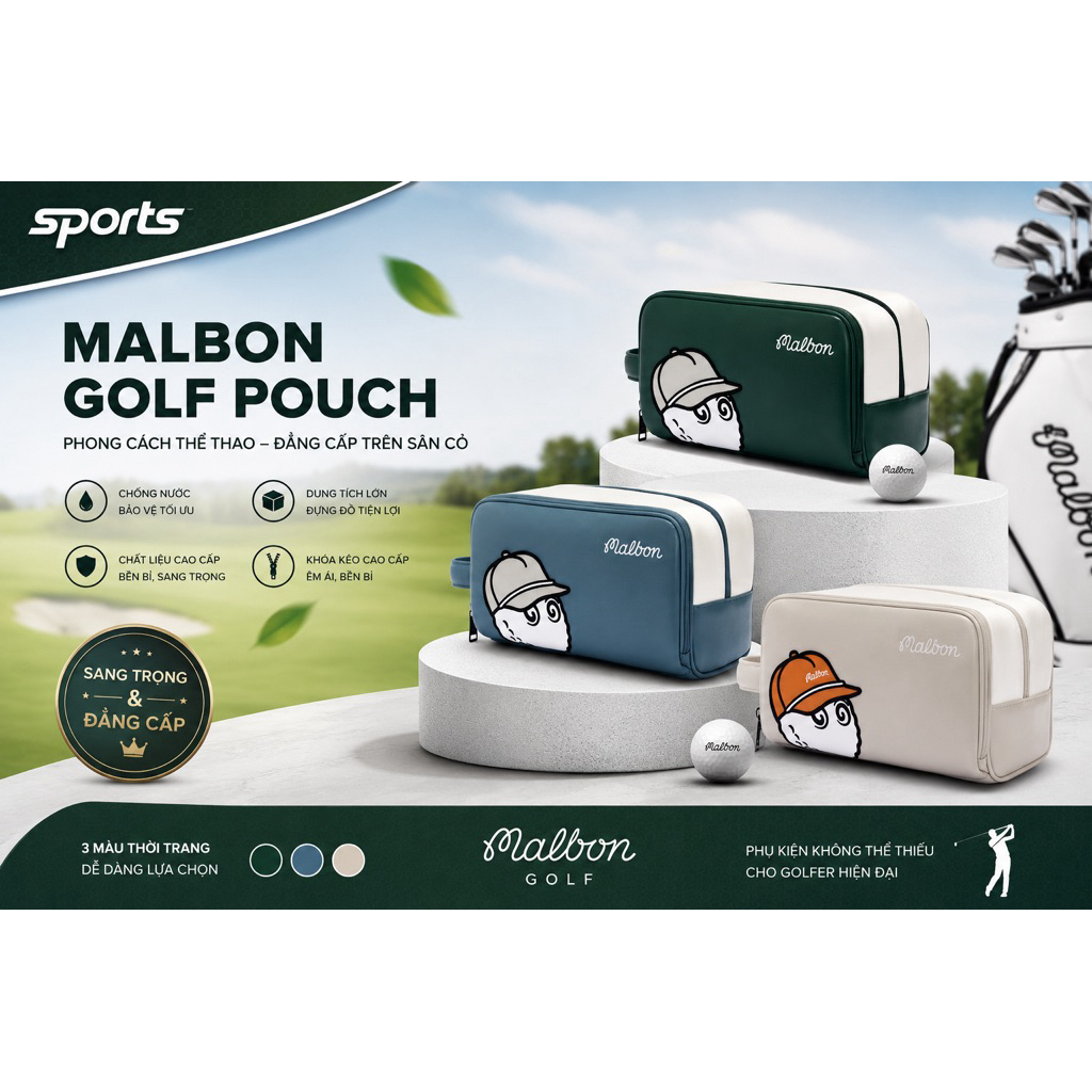 Túi Cầm Tay Golf Malbon Pouch – Túi Phụ Kiện Golf Cao Cấp, Chống Nước, Khóa Kéo Êm Ái ( Malbon x Gol