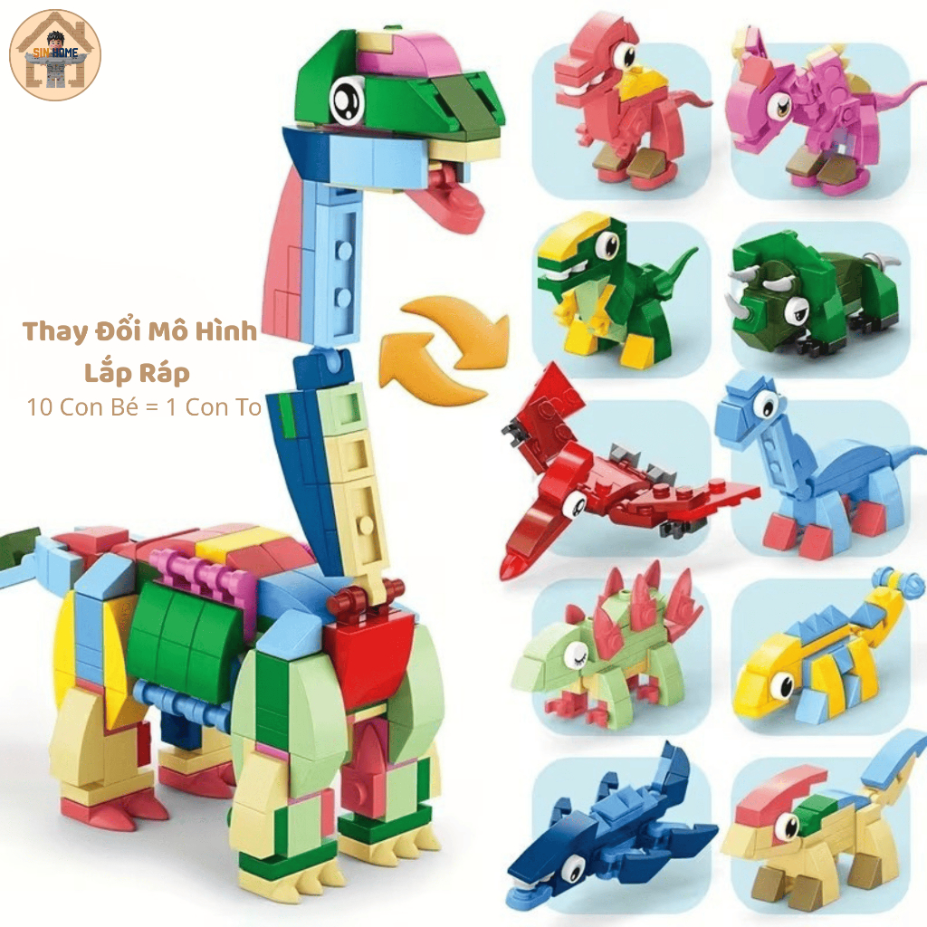 Bộ Đồ Chơi Lắp Ghép Set 10in1 Thế Giới Khủng Long SINHOME Mô Hình Các Loài Thú Lắp Ráp Mini ( 10 nhỏ