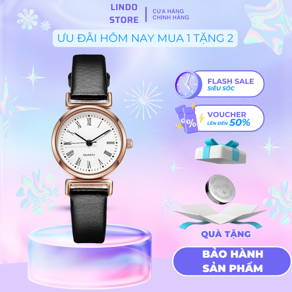 Đồng hồ nữ dây da mặt tròn nhỏ chính hãng cao cấp giá rẻ đeo tay CINLA ND06 - LINDO