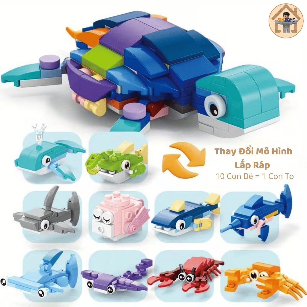 Bộ Đồ Chơi Lắp Ghép Set 10in1 Thế Giới Đại Dương SINHOME Mô Hình Các Loài Thú Lắp Ráp Mini ( 10 nhỏ 